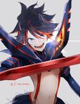  bad_id bad_twitter_id black_hair blue_eyes breasts kill_la_kill matoi_ryuuko medium_breasts nakahara_(mu_tation) senketsu smile solo sword underboob weapon 