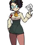  armband bad_id bad_tumblr_id black_hair breasts brown_hair cameo curly_hair garrison_cap glasses hat headset juju_(skullgirls) larroqm military military_uniform molly_(skullgirls) pantyhose round_eyewear short_hair skirt skullgirls small_breasts smile solo uniform |_| 