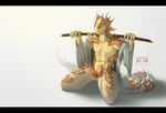  2013 abs anthro drazil erection genital_slit hemipenes kneeling lizard looking_at_viewer male multi_cock penis pose reptile robe samurai scalie slit slit_pupils solo spikes spines sword thorny_devil weapon whitemantis 