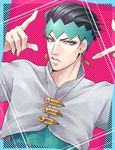  aqua_eyes black_hair diamond_wa_kudakenai earrings green_eyes headband jewelry jojo_no_kimyou_na_bouken kishibe_rohan male_focus nakumonaga_uma solo 