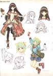  atelier_(series) atelier_shallie black_hair blue_shirt green_eyes green_hair hair_ornament hairband headwear hidari_(left_side) highres long_hair multiple_girls pantyhose plaid plaid_skirt pleated_skirt purple_eyes shallistera_(atelier) shallotte_elminus shirt short_hair skirt 