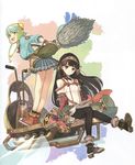  atelier_(series) atelier_shallie black_hair blue_shirt full_body green_eyes green_hair hair_ornament hairband headwear hidari_(left_side) highres long_hair multiple_girls pantyhose plaid plaid_skirt pleated_skirt purple_eyes shallistera_(atelier) shallotte_elminus shirt short_hair skirt 