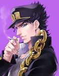  black_hair blue_eyes cigarette gakuran hat jojo_no_kimyou_na_bouken kuujou_joutarou male_focus nakumonaga_uma school_uniform solo 