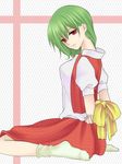  arms_behind_back bad_id bad_pixiv_id bdsm bondage bound bound_wrists feet green_hair head_tilt kazami_yuuka mitsuko plaid plaid_skirt plaid_vest red_eyes ribbon short_hair sitting skirt skirt_set socks solo touhou vest wariza 