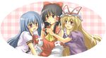  bad_id bad_pixiv_id blonde_hair blue_hair blush hakurei_reimu hat hinanawi_tenshi hino_ryuu long_hair multiple_girls ribbon touhou yakumo_yukari 