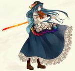  bad_id bad_pixiv_id blue_hair food fruit hat hinanawi_tenshi leaf long_hair minase_(mmakina) peach solo sword sword_of_hisou touhou weapon 