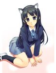  akiyama_mio animal_ears black_eyes black_hair cat_ears k-on! kneeling long_hair mifumi_takafumi school_uniform shoes solo uwabaki 