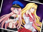  bandeau cosplay costume_switch crossover endou_aya hat iga_tomoteru lucky_star macross macross_frontier midriff multiple_girls peaked_cap seiyuu_connection sheryl_nome strapless suspenders takara_miyuki tubetop 