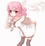  black_legwear blush leaning_forward long_hair nana-shi_hostler original pink_eyes pink_hair sketch skirt solo thighhighs white_skirt wings 