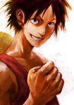  bad_id bad_pixiv_id black_eyes black_hair clenched_hand grin hat lack male_focus monkey_d_luffy one_piece painterly smile solo straw_hat vest 