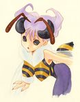  1girl antenna antennae bee bee_girl black_eyes breasts capcom darkstalkers female insect_girl monster_girl no_pupils purple_hair q-bee short_hair solid_eyes solo vampire_(game) wings 