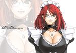  breasts fei_(maidoll) glasses green_eyes large_breasts maid original red_hair solo zoom_layer 