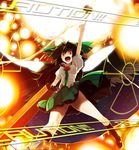  arm_up duplicate explosion hair_ribbon haruno_shuu no_panties open_mouth reiuji_utsuho ribbon solo touhou 