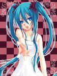  angry bad_id bad_pixiv_id blue_eyes blue_hair blush dress hair_ribbon hatsune_miku highres long_hair open_mouth ribbon solo twintails vocaloid world_is_mine_(vocaloid) you_zasshoku 