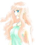  bare_shoulders blue_eyes blush collarbone dress green_dress halterneck light_smile lips long_hair macross macross_frontier pink_hair sheryl_nome sleeveless sleeveless_dress solo ussu very_long_hair wavy_hair 