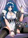  assault_rifle blue_hair bullpup famas fei_(maidoll) garters gun maid original rifle solo thighhighs weapon 