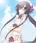  arisugawa_rena black_hair cloud day flat_chest glasses long_hair maid maid_headdress sky solo world_embryo wrist_cuffs yuzuki_gao 