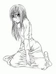  1girl barefoot blush kneel kneeling long_hair monochrome ringu solo spread_legs the_ring yamamura_sadako 