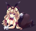  all_fours animal_ears ass blonde_hair bow bowtie breasts bunny_ears bunny_tail bunnysuit cleavage gloves hair_bow high_heels large_breasts long_hair pantyhose purple_eyes shoes smile solo tail touhou touya_(the-moon) white_gloves wrist_cuffs yakumo_yukari 