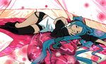  bad_id bad_pixiv_id blue_eyes blue_hair detached_sleeves finger_sucking hatsune_miku highres long_hair lying necktie on_side pagudaruma panties pillow solo thighhighs twintails underwear vocaloid 