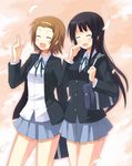  akiyama_mio bag black_hair brown_hair cherry_blossoms closed_eyes hairband k-on! long_hair multiple_girls nishikawa_ari petals school_uniform short_hair tainaka_ritsu 