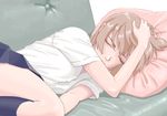  brown_hair closed_eyes copyright_request francine_(daijaemon) light_brown_hair lying pillow short_hair skirt sleeping solo 