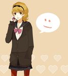  bad_id bad_pixiv_id blonde_hair bow brown_eyes cardigan cellphone copyright_request earrings hairband heart jewelry nail_polish necklace pantyhose phone pink_nails pleated_skirt ribbon school_uniform shikanaka skirt smile solo talking_on_phone 