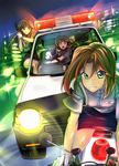  bad_id bad_pixiv_id black_hair braid brown_hair car chasing gloves green_eyes ground_vehicle gun honda honda_today ikkun_(studio_ibusos) kobayakawa_miyuki long_hair motocompo motor_vehicle motorcycle multiple_girls night police police_car police_uniform policewoman purple_eyes right-hand_drive saga_saori short_hair tsujimoto_natsumi uniform weapon white_gloves you're_under_arrest 