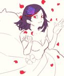  bad_id bad_pixiv_id black_hair blue_flower blue_rose dress flower hair_ornament hands_up kill_la_kill kouichirou matoi_ryuuko multicolored_hair petals red_eyes red_hair rose rose_petals solo tears two-tone_hair wedding_dress 