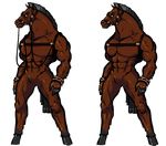  angry anthro bands breeding_season brown_fur equine fur hooves horse leather male mammal muscles s-purple 
