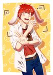  animal_ears belt blush bunny_ears gekkan_shoujo_nozaki-kun highres jrkain male_focus mikoshiba_mikoto navel open_mouth red_hair solo 