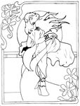  anthro black&amp;white clothing equine female flower hair hooves horse long_hair mammal solo tattoo 