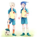  bad_id bad_pixiv_id ball best_eleven blue_hair gouenji_shuuya inazuma_eleven inazuma_eleven_(series) inazuma_eleven_choujigen_dream_match inazuma_eleven_go male_focus multiple_boys nishi_swtr open_mouth soccer_ball soccer_uniform sportswear standing telstar time_paradox tsurugi_kyousuke white_background 