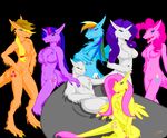  2014 anthro applejack_(mlp) blonde_hair clavatninenine female fluttershy_(mlp) friendship_is_magic green_eyes hair mammal my_little_pony orange_eyes orange_hair pinkie_pie_(mlp) pose rainbow_dash_(mlp) rarity_(mlp) sergal twilight_sparkle_(mlp) 