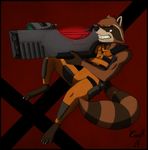  2014 anthro artwork cevelt guardians_of_the_galaxy male mammal marvel rocket_raccoon weapon 