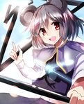  animal_ears bad_id bad_pixiv_id capelet glowing green_hair hizagawa_rau mouse_ears nazrin open_mouth pendulum red_eyes rod sketch solo touhou 