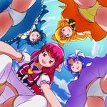  aino_megumi bad_id bad_pixiv_id blonde_hair blue_eyes blue_hair bow circle_formation cure_fortune cure_honey cure_lovely from_below happinesscharge_precure! highres hikawa_iona long_hair looking_down magical_girl mont_blanc_(heartcatch_ayaya) multiple_girls oomori_yuuko orange_skirt panties pantyshot pantyshot_(squatting) pink_bow pink_eyes pink_hair pink_skirt ponytail precure purple_eyes purple_hair purple_skirt shirayuki_hime sidelocks skirt squatting standing thighhighs underwear upskirt white_panties yellow_eyes yellow_panties 
