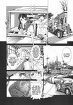  1girl admiral_(kantai_collection) car comic endou_okito glasses gloves greyscale ground_vehicle hairband hard_translated hat highres kantai_collection long_hair military military_uniform monochrome motor_vehicle naval_uniform necktie ooyodo_(kantai_collection) peaked_cap short_hair translated uniform 