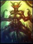  2014 abs biceps big_breasts breasts demon female horn muscles neurodyne nipples nude open_mouth pecs penetration pussy saliva sex solo spikes standing teeth tentacles vaginal vaginal_penetration 