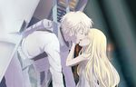  1girl aldnoah.zero artist_request asseylum_vers_allusia blonde_hair closed_eyes dress french_kiss hetero kiss long_hair short_hair silver_hair slaine_troyard spacesuit tongue unconscious water younger 