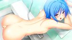  ahoge areolae ass back bathroom bent_over blue_hair censored from_above game_cg hoshi_ori_yume_mirai mosaic_censoring mutou_kurihito nude open_mouth ousaka_sora pink_eyes pussy short_hair solo wet 