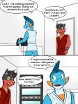  anthro anthrofied clothed clothing dialogue english_text fuze gao_(fuze) gym_bag lucas_(fuze) male marshtomp nintendo pok&eacute;mon pok&eacute;mon_(species) robe skimpy text torracat video_games 