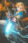  blonde_hair blue_eyes bow_(weapon) earrings gloves jewelry link long_hair lowah male_focus pointy_ears ponytail solo the_legend_of_zelda the_legend_of_zelda:_breath_of_the_wild weapon 