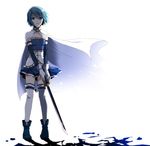  armband black_hair blue_eyes gloves magical_girl mahou_shoujo_madoka_magica miki_sayaka sagari24 short_hair solo sword thighhighs weapon white_background zettai_ryouiki 