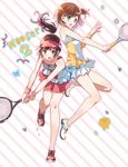  2girls eihi len_(character) multiple_girls racket rin_(character) shoes skirt sneakers sport sports tennis_racket wooser_no_sono_higurashi 