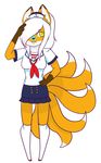  anthro ascot canine costume cute female fox hair hand_on_hip hat kinne knee_highs long_hair lucky mammal multiple_tails outfit pinup ponytail pose sailor sailor_fuku salute scarf short_skirt skirt solo standing 