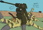  2014 angry anthro anthrofied blue_eyes cannon chubby color exhaust female field fire fist german green_eyes hi_res navel nazi not_furry panzerschreckleopard raised_arm russian smoke soviet tank world_war_2 