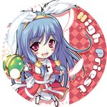  :d blue_hair blush_stickers character_name chibi copyright_name feathers hair_ornament hairband high_priest holding long_hair looking_at_viewer miyase_mahiro open_mouth ragnarok_online red_eyes smile solo staff 