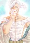  bubble_blowing caesar_anthonio_zeppeli chain facial_mark green_eyes head_wings jojo_no_kimyou_na_bouken keita_miso male_focus single_head_wing solo toga white_hair 