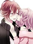  blush character_request diabolik_lovers eyes_closed fang kiss komori_yui male male_focus mii_(0726miya) mii_(793102) mukami_yuma pink_hair red_hair short_hair 